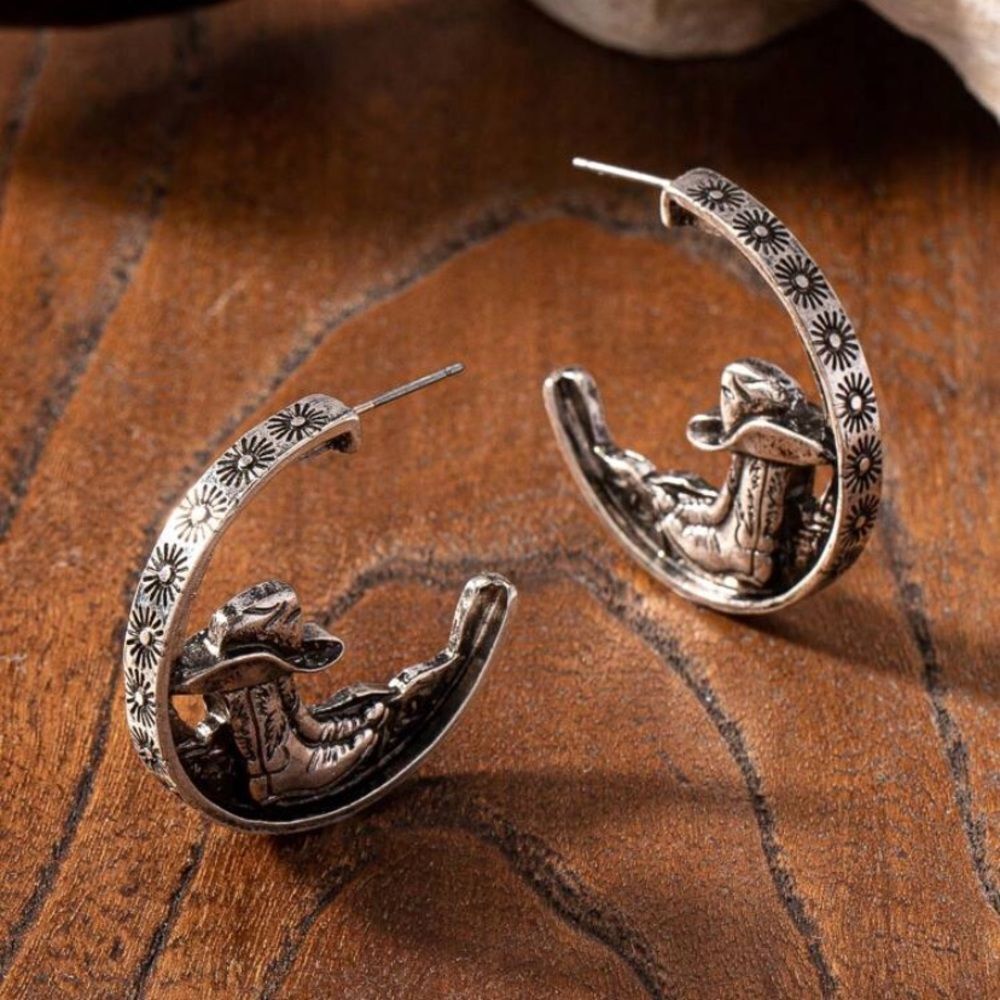 3for$20 1 Pair Retro Souther West Western Cowboy Hat Boots Design Hoop Earring